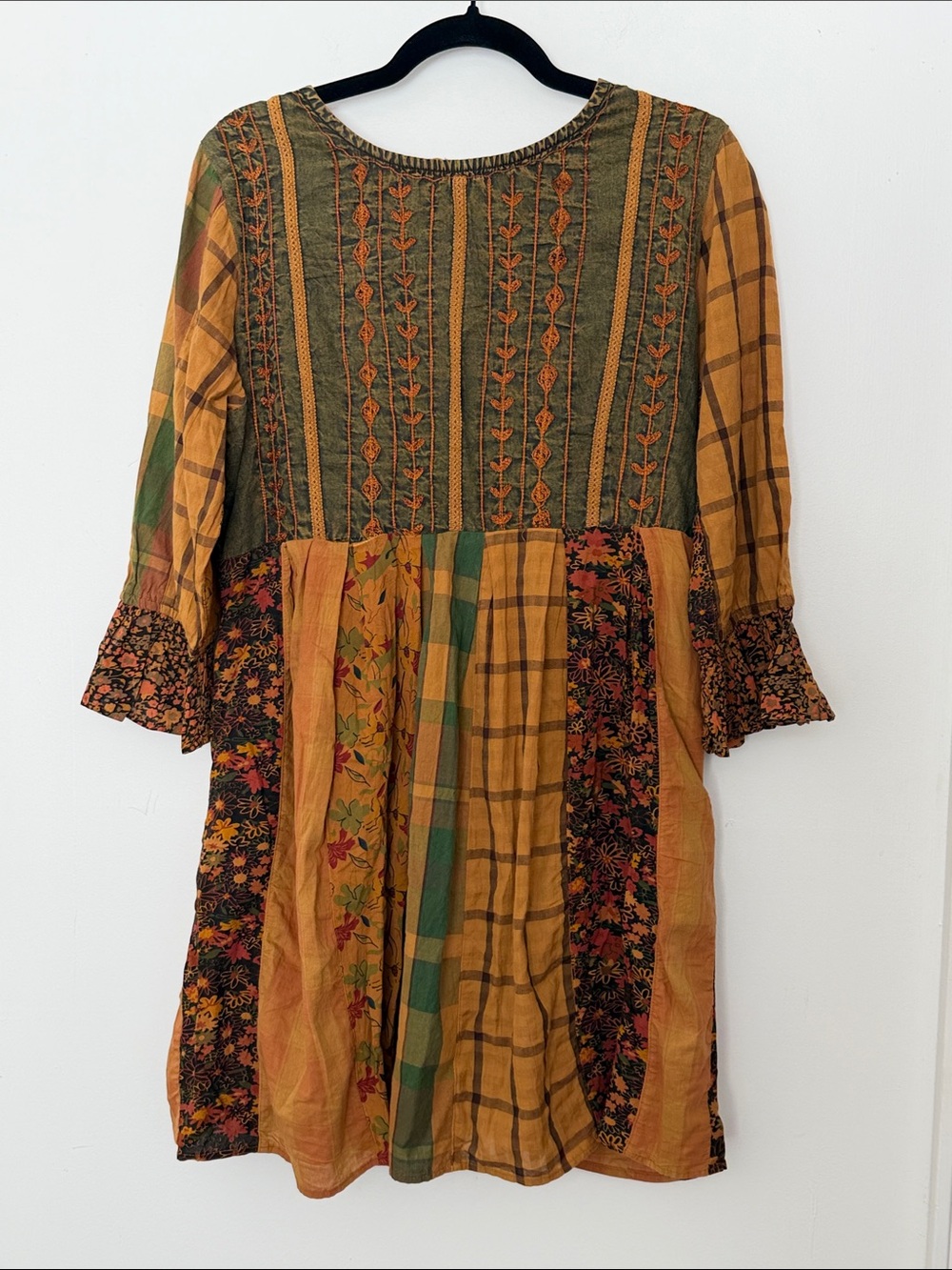 Young Threads Patchwork Mini Dress in Mustard size Large